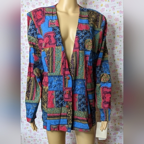 New Terry Allen long sleeve printed blazer jacket with removable insert, TF - Picture 2 of 7